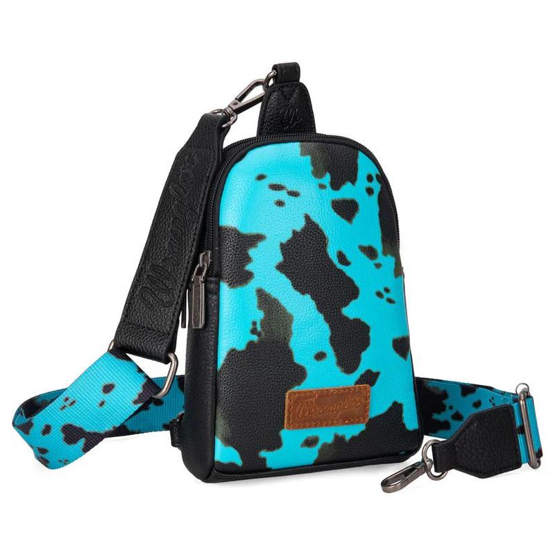 Wrangler Cow Print Crossbody Sling Chest Bag with Dual Zippered Compartment