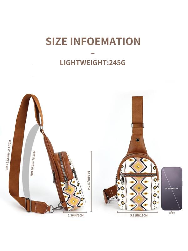 Women's Boho Style Geometric Pattern Fanny Pack, Fashionable PU Leather Crossbody Chest Bag with Detachable Strap, Casual Trendy Versatile High-quality Daily Commuting Bag