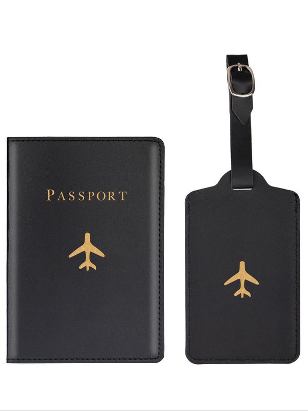 Creative Letter Design Passport Case, 2pcs Bifold Passport Cover Case & Luggage Tag Set, Fashion Passport Holder & Luggage Tag for Men & Women