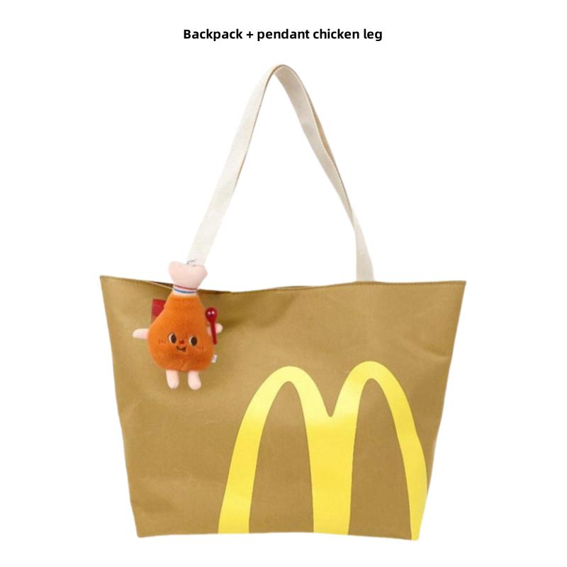 McDonald's Fun portable canvas casual women's paper bag (including accessories) is simple and durable, machine washable, buckle closure-a casual daily commuter backpack for women and men