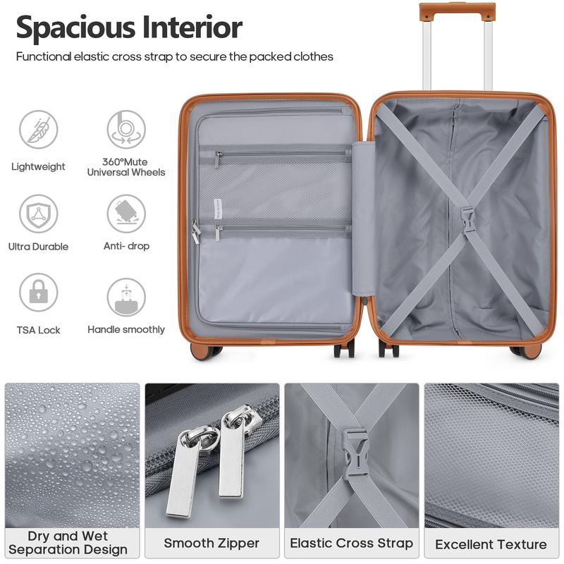 Suitcase Set 3 Piece, 20 IN Carry On Luggage with TSA Lock Spinner Wheels Extension Handle, PC Hard Shell Luggage Sets, Suitcase With Fully Lined Interior