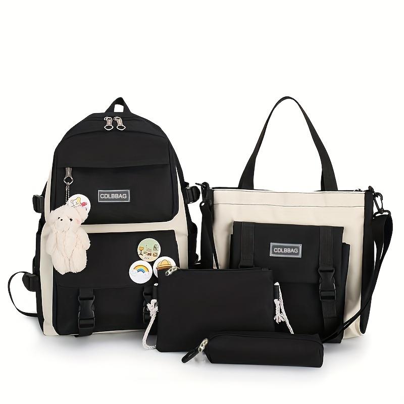 4 Pcs set Simple Casual Backpack Large Capacity School Bag Travel Bag Canvas Shoulder Bag