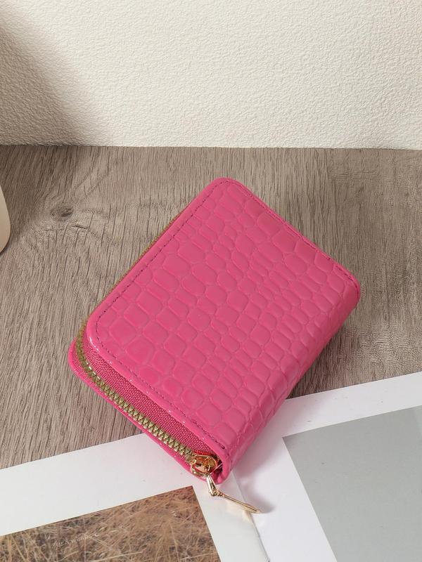 Women's Minimalist Short Wallet, with Embossed Design, Zipper Wallet, High-quality Pu Leather Credit Card Storage Bag, Simple Casual Card Holder