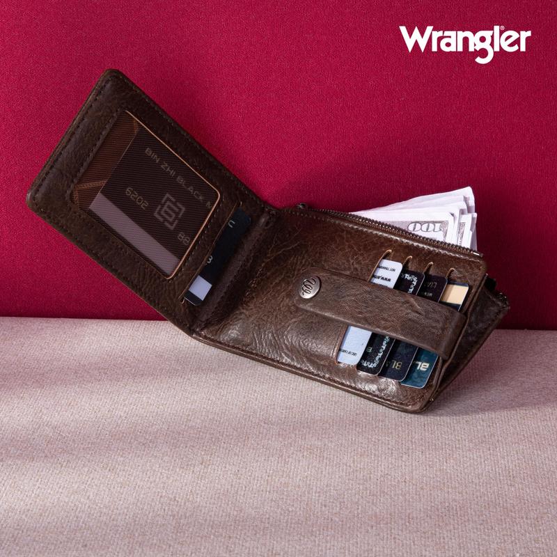 Wrangler Womens Bifold Wallet Vintage Multi Credit Card Holder for Women Slim Minimalist with Zipper Pocket Coin Purse