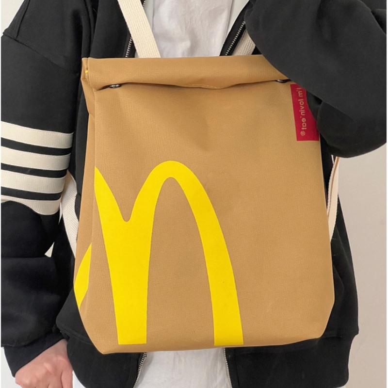 McDonald's Fun portable canvas casual women's paper bag (including accessories) is simple and durable, machine washable, buckle closure-a casual daily commuter backpack for women and men