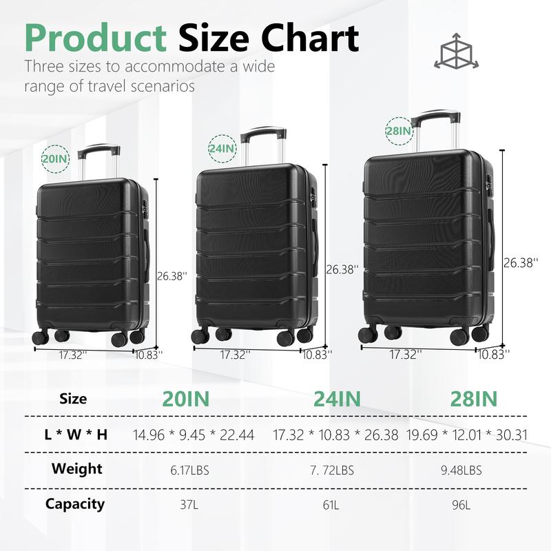 [Black Friday] RIMIKING ABS Hard-shell Suitcase,Carry On Luggage,Durable ABS Hard-shell Material,360° Double Spinner Wheels,Expandable Storage Space,TSA Lock,Practical Interior Design,Three Size Options,HC-XLX