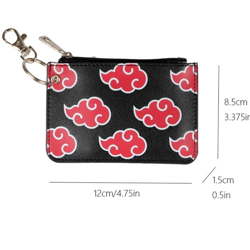 Akatsuki Red Cloud Symbol Keychain Wallet - Japanese Anime Manga Wallet PU Leather Wallet Card ID Holder Cash Zipper Coin Pocket Red Cloud Pattern