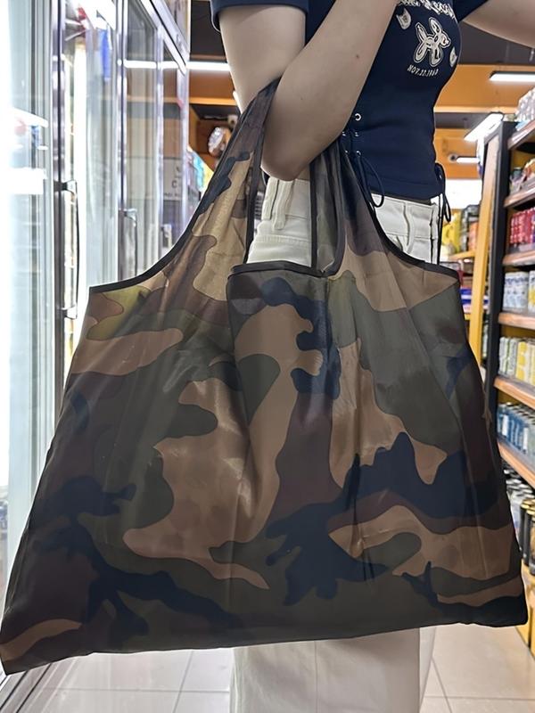 Unisex Casual Camouflage Pattern Shopping Bag,  Waterproof Large Capacity Shopping Bag, Multifunctional Foldable Shoulder Bag for Daily Use