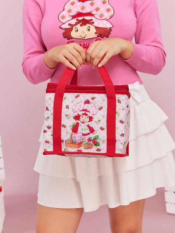 Strawberry Shortcake X SHEIN Cute Strawberry Printed RPET Thermal Insulated Lunch Bag