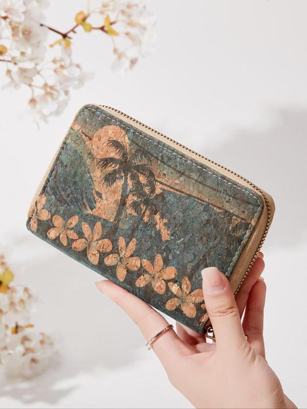 Women's Vintage Floral Pattern Zipper Short Wallet, Pu Leather Coin Purse with Card Slot, Multi-functional Boho Style Wallet for Daily Use