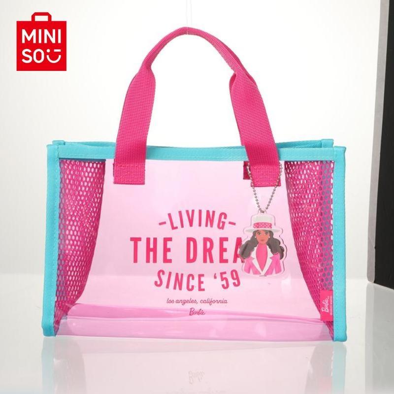 [Christmas Special]Miniso Fancy Barbie Collection PVC Lunch Bag Transparent Lightweight Large Capacity Tote Bag - Clear Transparent Purse Bag Women's Cute Tote Bag, Crossbody Bag for Daily Work, Casual Commuting Handbag for Women & Girls Back To School