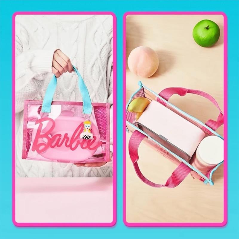 [Christmas Special]Miniso Fancy Barbie Collection PVC Lunch Bag Transparent Lightweight Large Capacity Tote Bag - Clear Transparent Purse Bag Women's Cute Tote Bag, Crossbody Bag for Daily Work, Casual Commuting Handbag for Women & Girls Back To School