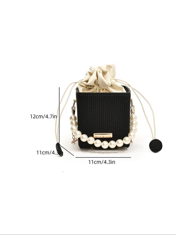 Women's Fashionable Faux Pearl Decorated Drawstring Bucket Bag, Casual Versatile Crossbody Bag for Daily Used, Trendy All-match Commuter Bag