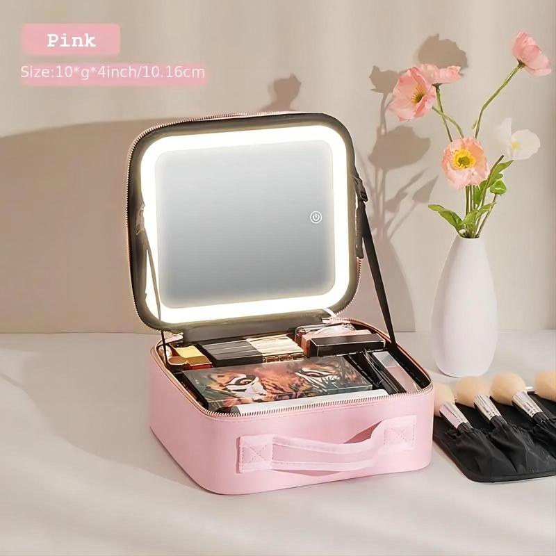 Portable Makeup Bag with Mirror, 1 Count Professional Makeup Case with Light, Makeup Organizer, Cosmetic Storage Box, Makeup Organizer for Home and Travel