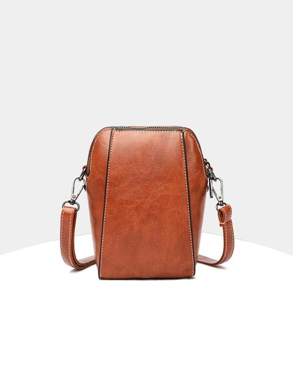 Women's Solid Color Fashionable Pu Leather Crossbody Bag, Casual Versatile Vintage Small Phone Bag for Daily Used, Trendy All-match Commuter Bag