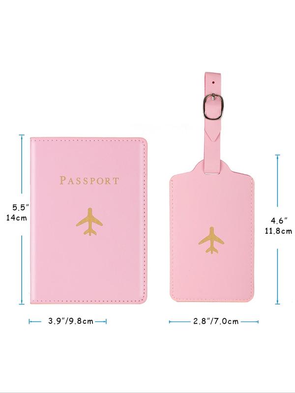 Creative Letter Design Passport Case, 2pcs Bifold Passport Cover Case & Luggage Tag Set, Fashion Passport Holder & Luggage Tag for Men & Women