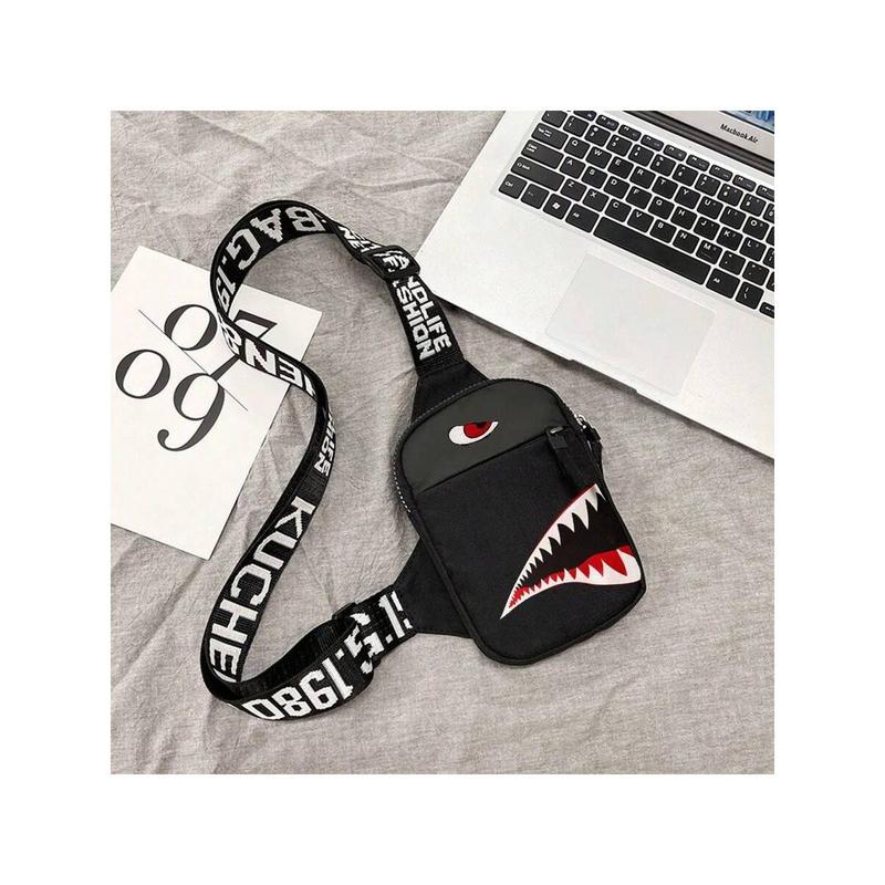 Fashionable Men's Cross-Shoulder Bag Polyester Trendy Square Bags Sling Bag Side Bag For Travel Vacation Sport School Lightweight Men Gifts Gift For Men With Anime Shark Pattern Fanny Pack Outdoor Men Gifts Present Valentines Gifts Black Friday College B