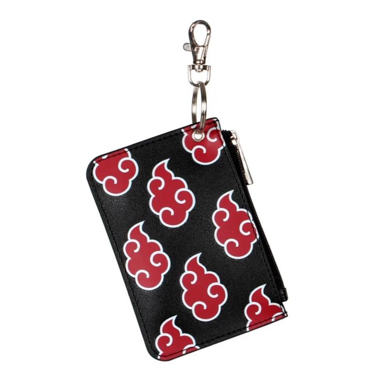 Akatsuki Red Cloud Symbol Keychain Wallet - Japanese Anime Manga Wallet PU Leather Wallet Card ID Holder Cash Zipper Coin Pocket Red Cloud Pattern