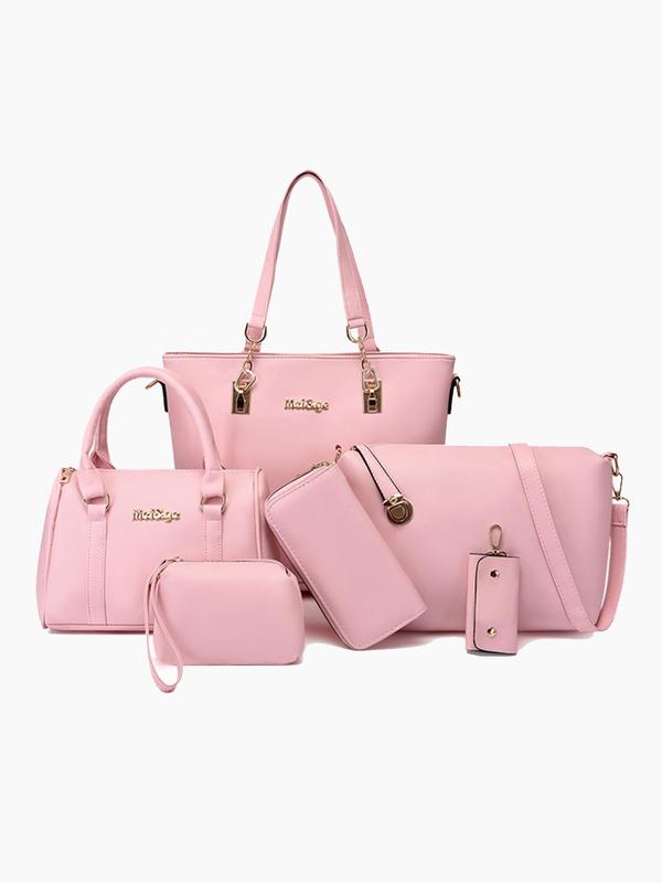 Women's Fashion Solid Color Bag Set, Large Capacity Tote Bag & Handbag & Crossbody Bag & Wristlet & Long Wallet & Coin Purse, Trendy Versatile High-quality Daily Commuting Bag Set