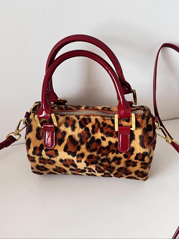 Women's Fashion Leopard Pattern Handbag, Casual Versatile Zipper Shoulder Bag for Daily Used, Trendy All-match Commuter Bag