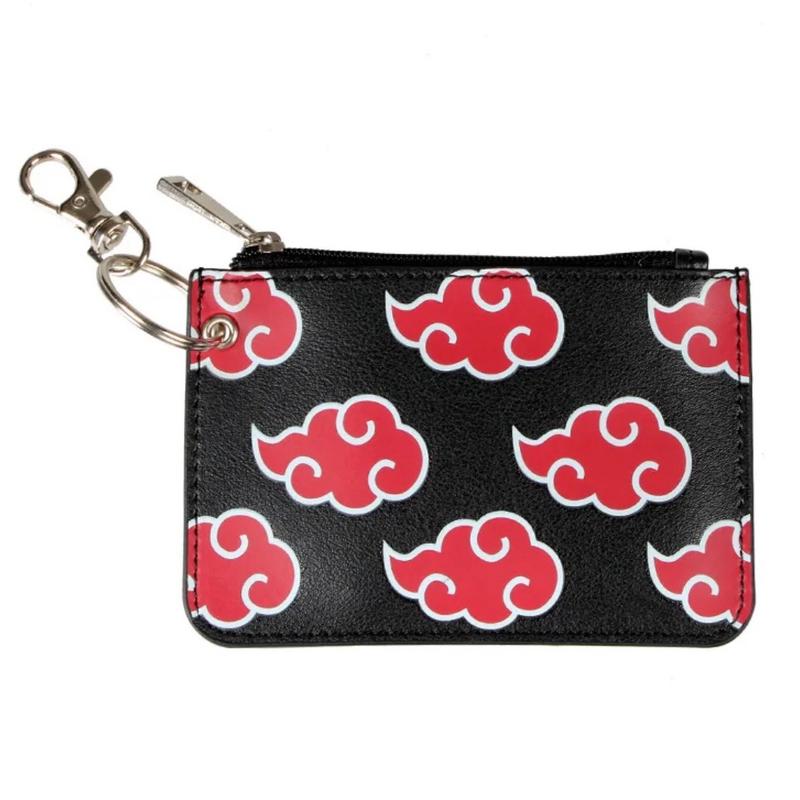 Akatsuki Red Cloud Symbol Keychain Wallet - Japanese Anime Manga Wallet PU Leather Wallet Card ID Holder Cash Zipper Coin Pocket Red Cloud Pattern