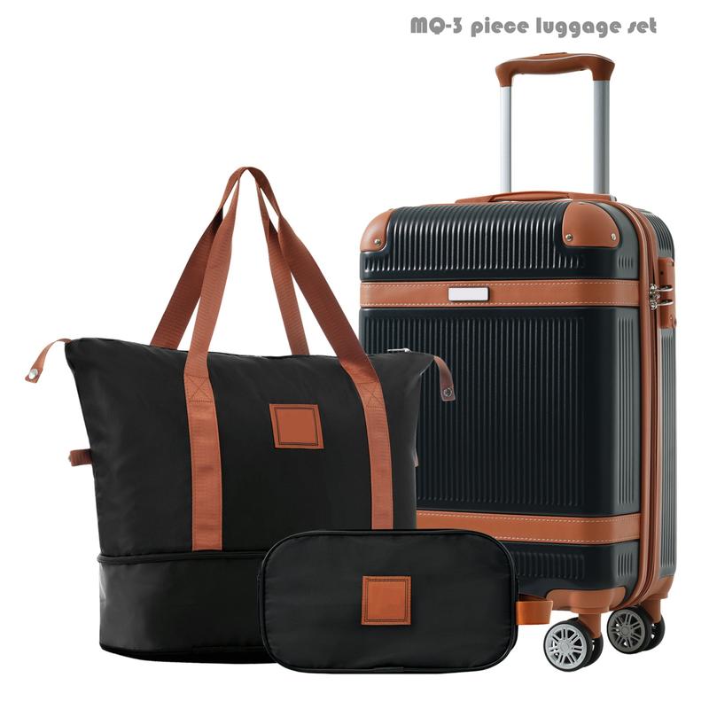 Hard shell 3-piece luggage set, including a suitcase, travel bag, and makeup bag, with a double rotating TSA lock for both men and women (20 inches)