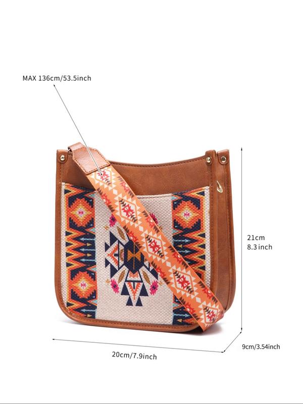 Women's Boho Style Ethnic Pattern Crossbody Bag, Vintage Style Crossbody Bag with Adjustable Strap, Fashionable Crossbody Bag for Daily Use