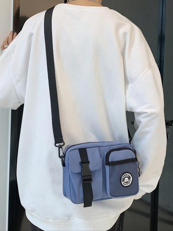 Men's Casual Plain Nylon Buckle Design Crossbody Bag, Trendy 2024 Matching Message Bag, Trendy Multi-pocket Zipper Shoulder Bag for School, Sports Outdoor Bag for College