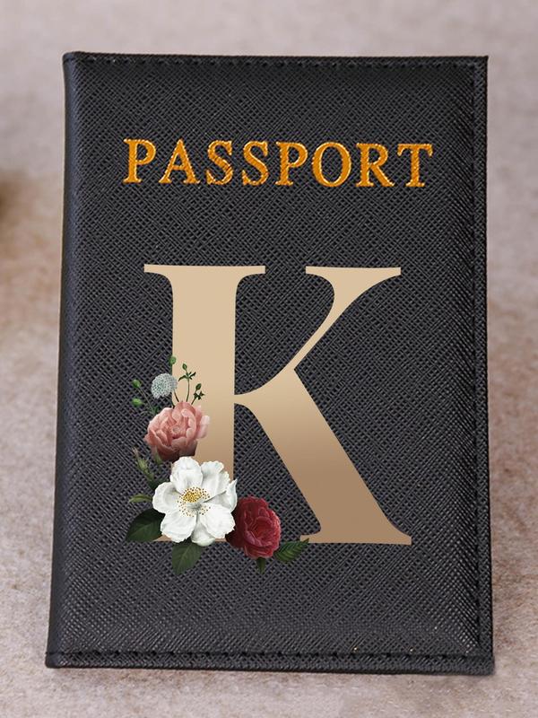 Letter Pattern Passport Holder, Lightweight Floral Letter Travel Passport Flight Ticket Case, Unisex Id & Card Protector Cover for Holidays and Everyday Use