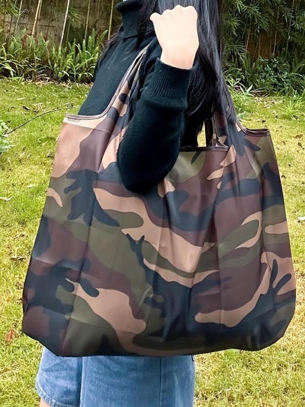 Camo Pattern Travel Storage Bag, Large Capacity Lightweight Waterproof Foldable Shopping Bag, Portable Outdoor Shopping Bag for Women & Men