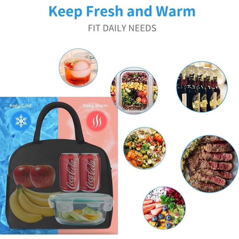 Lunch Bag Lunch Box for Women Men Reusable Insulated Lunch Tote Bag,Leakproof Thermal Cooler Sack Food Handbags Case High Capacity forTravel Work School Picnic- Black