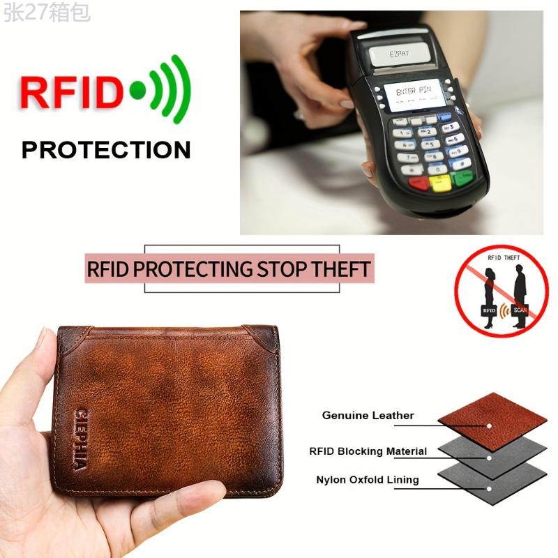 RFID Blocking Trifold Genuine Leather Wallets for Men, Top Layer Cowhide Vintage Short Multi Function Credit Card Holder, Money Clips with 2 ID Windows Give Gifts to Men