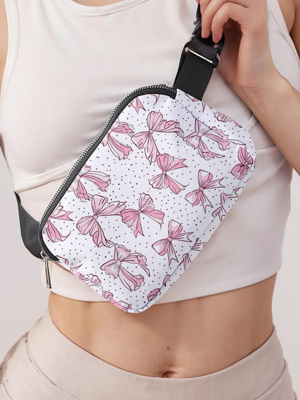 Women's Cute Bow Pattern Fanny Pack, Fashionable Large Capacity Travel Bag, Casual Versatile Zipper Fanny Pack for Daily Used