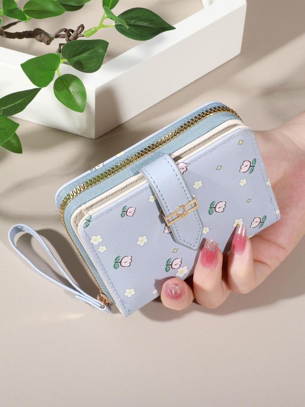 Ditsy Floral Pattern Zipper Short Wallet, New Style Casual Versatile Card Holder for Women & Girls, Trendy All-match & Exquisite Wallet As Gift, for Fall Outfits Fall Freshness