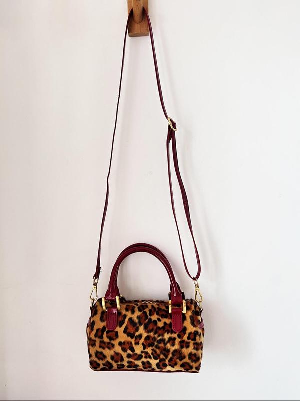 Women's Fashion Leopard Pattern Handbag, Casual Versatile Zipper Shoulder Bag for Daily Used, Trendy All-match Commuter Bag