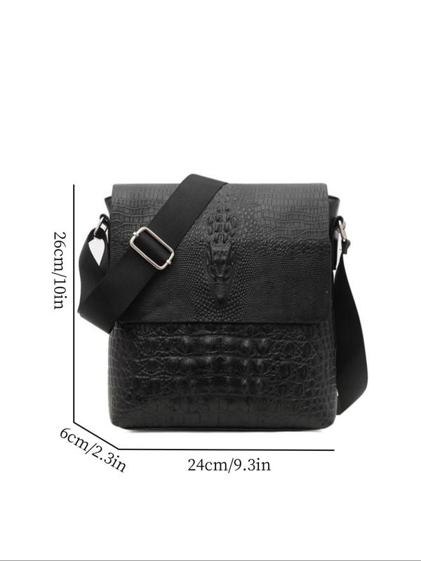 Men's Casual Crocodile Embossed PU Leather Crossbody Bag