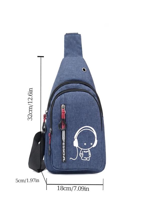 Men's Simple Headphone Pattern Zip-up Belted Sling Bag, Summer Casual Trendy Casual Sportive Fanny Pack for Beach Holiday Vacation