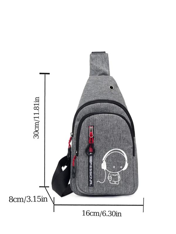 Men's Simple Headphone Pattern Zip-up Belted Sling Bag, Summer Casual Trendy Casual Sportive Fanny Pack for Beach Holiday Vacation