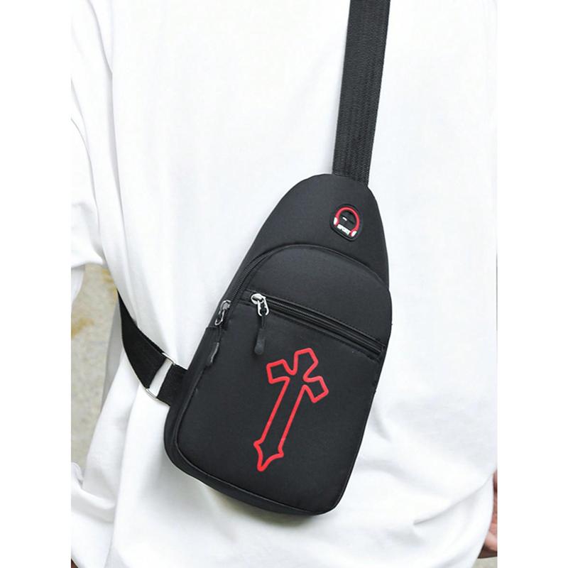 New Waterproof Wear-Resistant Chest Bag Men's Oxford Cloth Small Backpack Fashion Canvas Nylon Chest Shoulder Crossbody Bag Sling Bag With Earphone Hole Holiday Essentials Casual Solid Color Christmas Back To School Multi-Functional Dorm University Studen