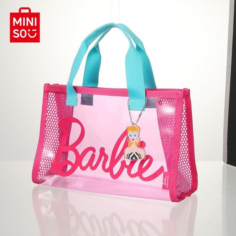 [Christmas Special]Miniso Fancy Barbie Collection PVC Lunch Bag Transparent Lightweight Large Capacity Tote Bag - Clear Transparent Purse Bag Women's Cute Tote Bag, Crossbody Bag for Daily Work, Casual Commuting Handbag for Women & Girls Back To School