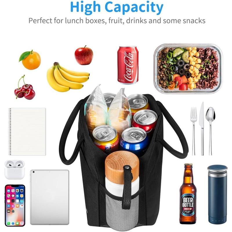 Lunch Bag Lunch Box for Women Men Reusable Insulated Lunch Tote Bag,Leakproof Thermal Cooler Sack Food Handbags Case High Capacity forTravel Work School Picnic- Black