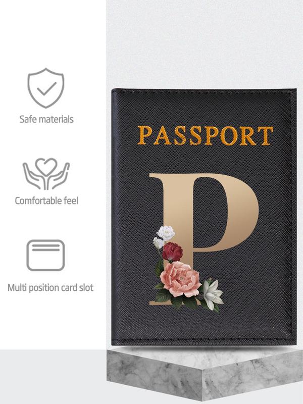 Letter Pattern Passport Holder, Lightweight Floral Letter Travel Passport Flight Ticket Case, Unisex Id & Card Protector Cover for Holidays and Everyday Use