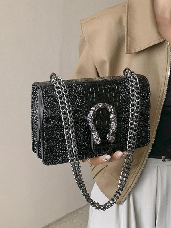 Women's Fashion Adjustable Chain Strap Crossbody Bag, Trendy Crocodile Pattern Shoulder Bag, Stylish Crossbody Bag for Daily Use