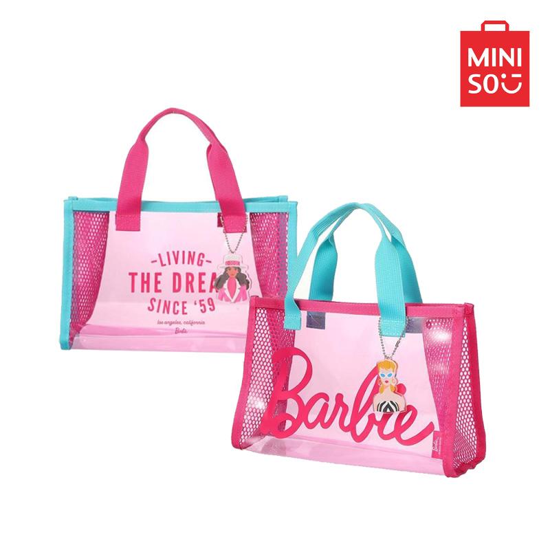 [Christmas Special]Miniso Fancy Barbie Collection PVC Lunch Bag Transparent Lightweight Large Capacity Tote Bag - Clear Transparent Purse Bag Women's Cute Tote Bag, Crossbody Bag for Daily Work, Casual Commuting Handbag for Women & Girls Back To School