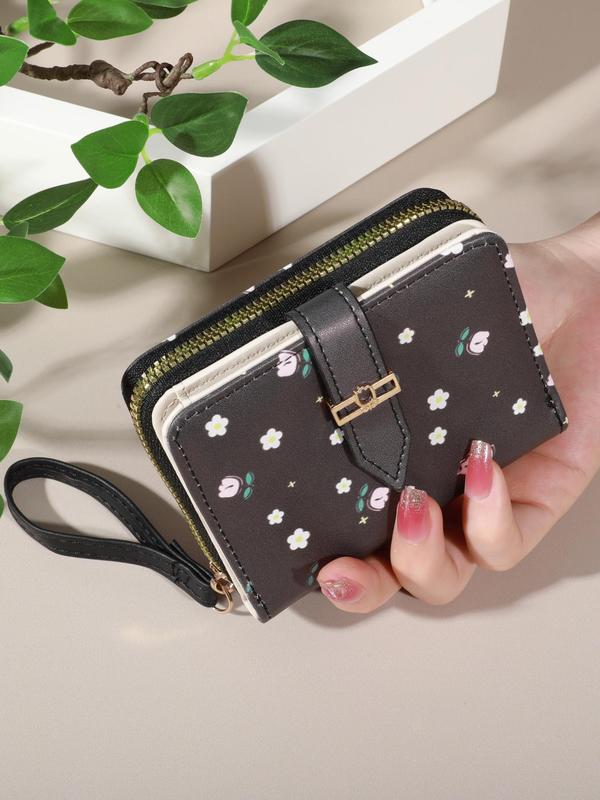 Ditsy Floral Pattern Zipper Short Wallet, New Style Casual Versatile Card Holder for Women & Girls, Trendy All-match & Exquisite Wallet As Gift, for Fall Outfits Fall Freshness