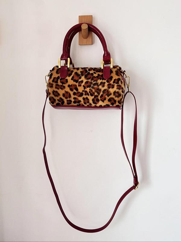 Women's Fashion Leopard Pattern Handbag, Casual Versatile Zipper Shoulder Bag for Daily Used, Trendy All-match Commuter Bag