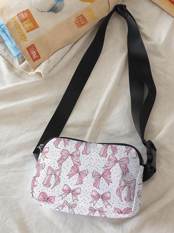 Women's Cute Bow Pattern Fanny Pack, Fashionable Large Capacity Travel Bag, Casual Versatile Zipper Fanny Pack for Daily Used