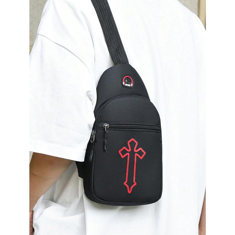 New Waterproof Wear-Resistant Chest Bag Men's Oxford Cloth Small Backpack Fashion Canvas Nylon Chest Shoulder Crossbody Bag Sling Bag With Earphone Hole Holiday Essentials Casual Solid Color Christmas Back To School Multi-Functional Dorm University Studen