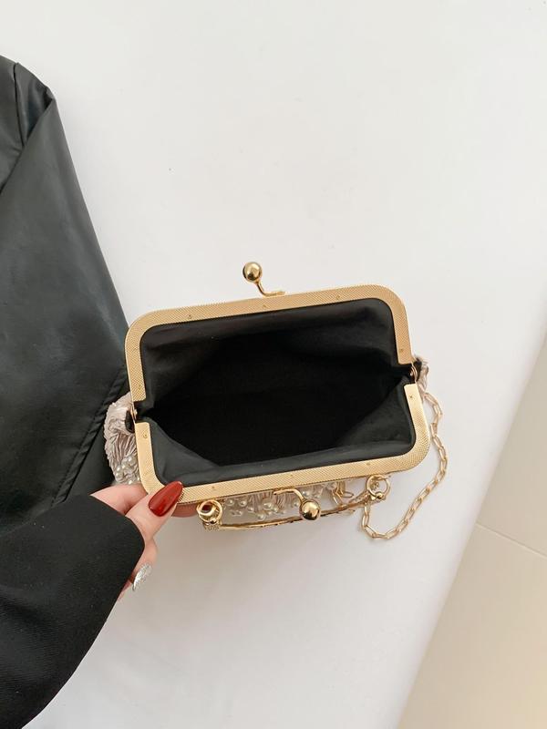 Women's Summer Elegant Faux Pearl Decorated Evening Bag, Fashionable Flap Shoulder Bag for Party, Exquisite Bag for Birthday Gift for Women & Girls