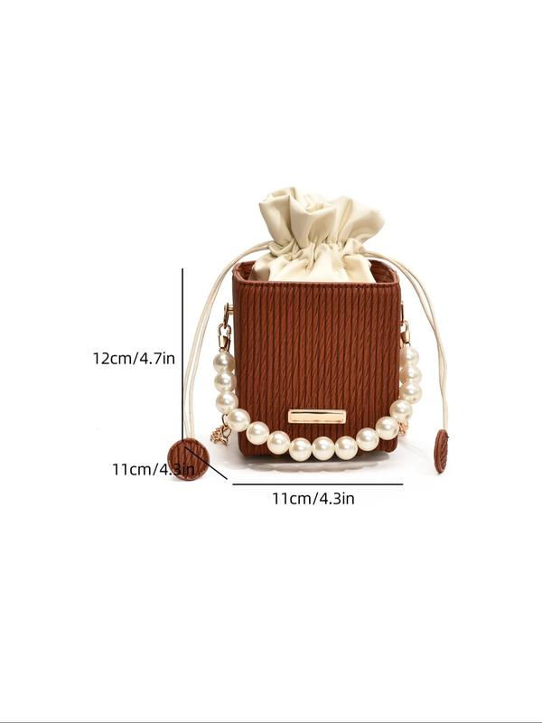 Women's Fashionable Faux Pearl Decorated Drawstring Bucket Bag, Casual Versatile Crossbody Bag for Daily Used, Trendy All-match Commuter Bag